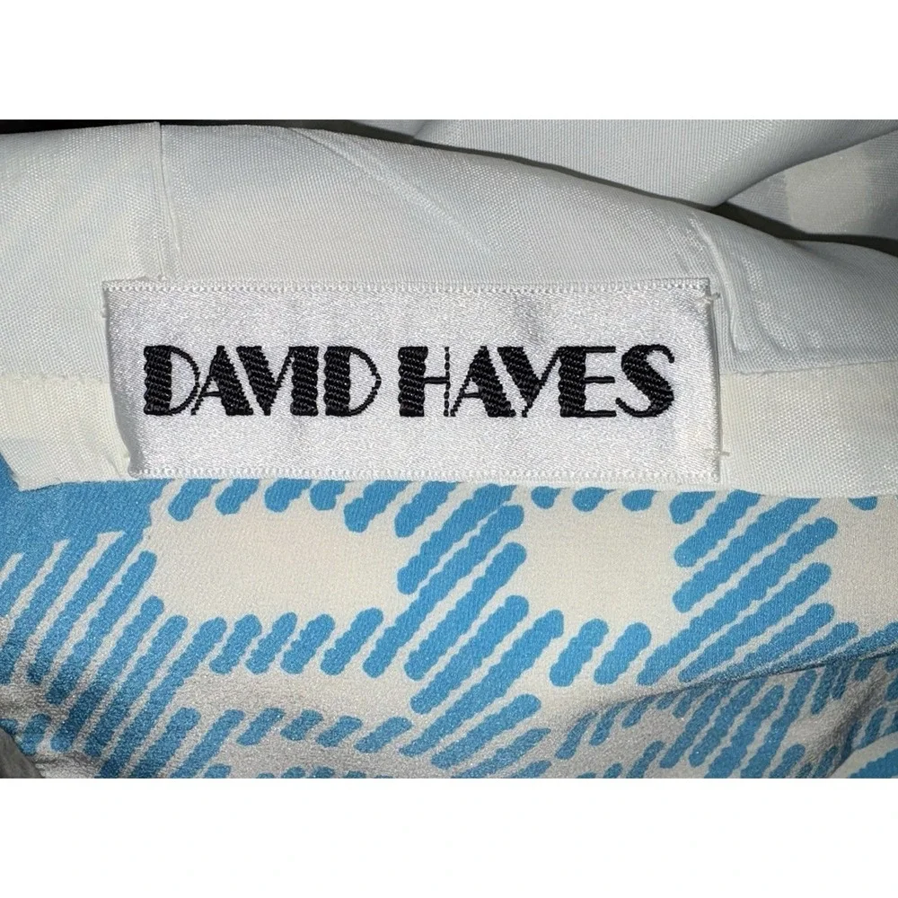 VTG David Hayes Montaldos Silk Sheath Dress Jacket Set 6 Blue White Designer 80s - Picture 9 of 14
